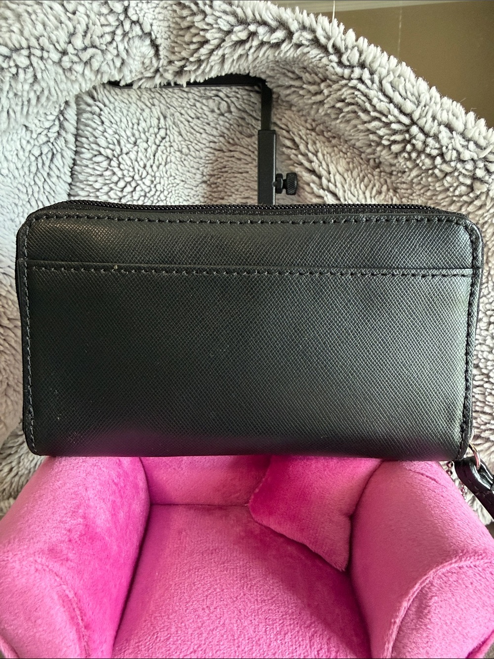 Coach Black Leather FULL Zip Wristlet Wallet with Silver Logo - Picture 2 of 7